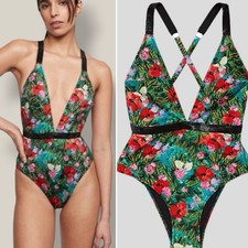 Victoria s Secret Swimsuit Shine Strap Plunge One-piece Tropical Floral Small