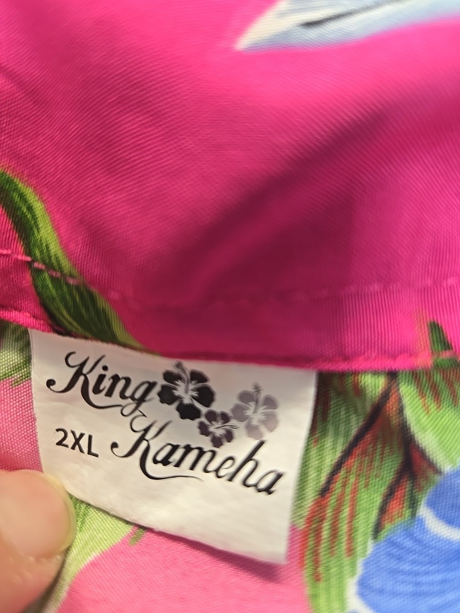 Vintage King Kameha Pink Floral Parrots Hawaiian Tropical Island Shirt Mens 2XL View 4
