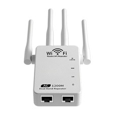 5G 1200M WiFi Extender Custom Copper 4-Wire Antenna White Signal Booster US Plug