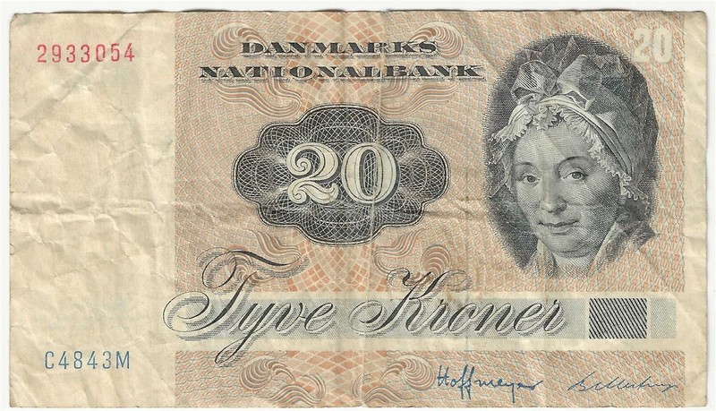 DENMARK  20 KRONER BANKNOTE  1984  P49d    FINE