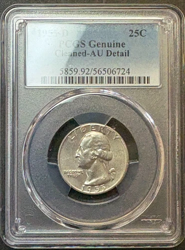 1955 D Washington Silver Quarter PCGS Au Detail Cleaned