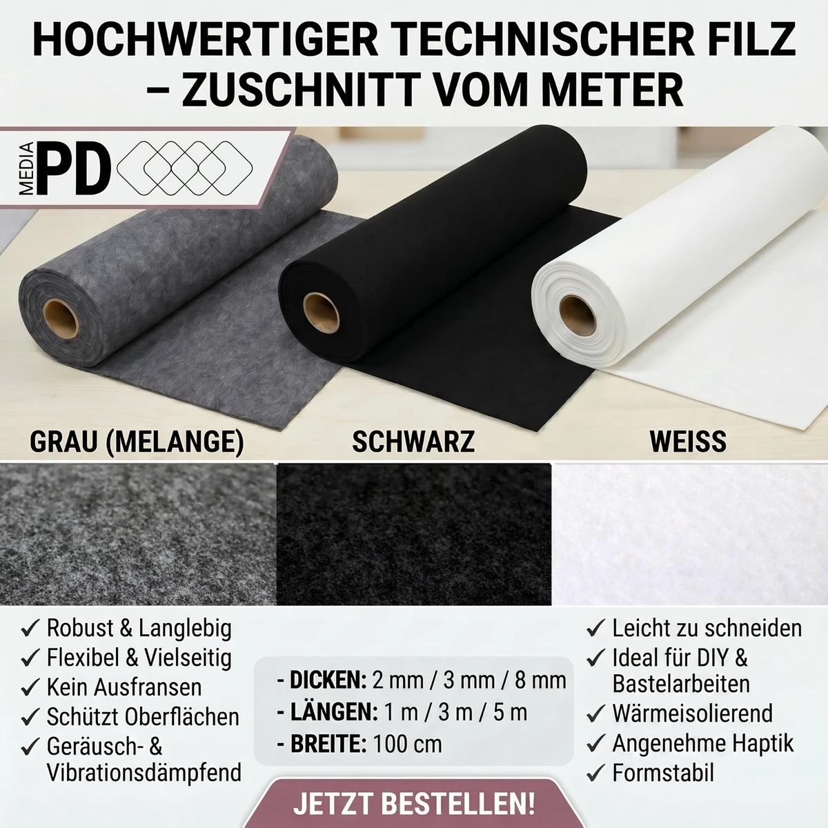 Wollfilzplatte Grau 8 Mm – 20 X 30 Cm, Industriefilz, Hitzebeständig Bis 600°C, Vielseitig Für Polieren, Dämmung, Basteln