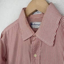 BURBERRYS OF LONDON Shirt Mens 16 34 80s Striped Button Up Cotton Red USA VTG