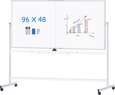 Maxtek Rolling Whiteboard, 96X48 Large Double-Sided White Board Dry Erase on Whe