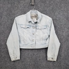Levis Silvertab Jacket Girls M Medium Blue Denim Trucker Cropped Long Sleeve