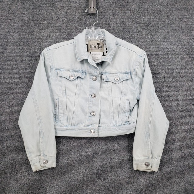 Levis Silvertab Jacket Girls M Medium Blue Denim Trucker Cropped Long Sleeve
