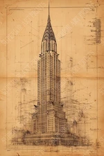 Chrysler Building Blueprint Wall Art – NYC Skyscraper Architectural Print Poster