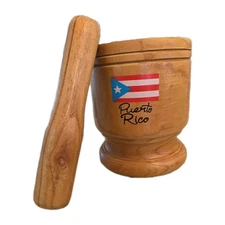 BIG WOODEN MORTAR & PESTLY FOR MOFONGO PILON PUERTO RICO FLAG Souvenir
