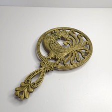 Vintage Wilton Heavy Large Brass Colored Rooster Trivet  12"x 7.25"