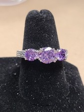 Sterling Silver Amethyst 3 Stone Ring Size 7.5