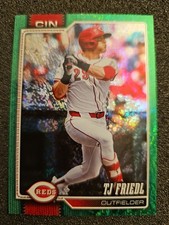 2026 Topps Series 1 set, a TJ Friedl Green Holofoil (numbered 14/99)
