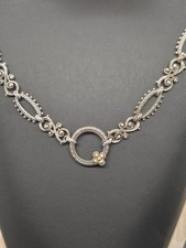 COLLAR CADENA ESLABÓN TALLADO BARBARA BIXBY ENCANTO ANILLO FLOR PLATA ESTERLINA 18K G