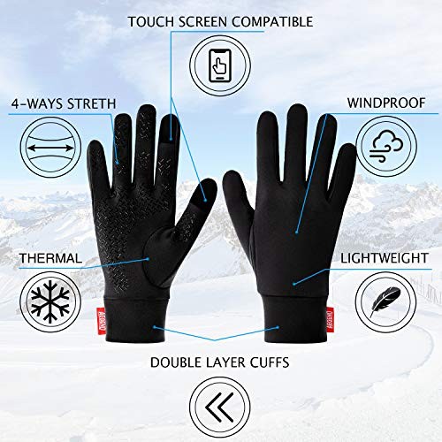  Lightweight Running Gloves Warm Gloves Mittens Liners Women Men Small Black