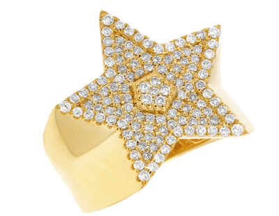Mens Real Diamond Statement Pinky Super Star Ring 14K Yellow Gold 1 3/20CT