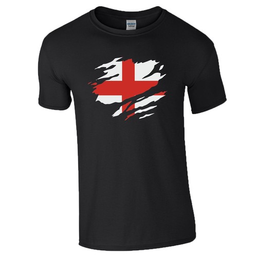 St Georges Day T-Shirt Distressed England Flag Kids Youth Children Men Top - 第 4/14 張圖片