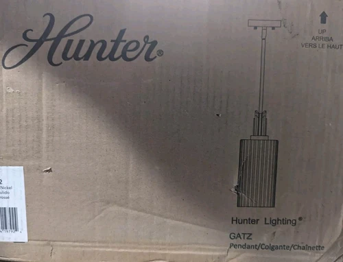 Hunter Gatz 1-Light Brushed Nickel Island Mini Pendant Light Ribbed Glass Shade - Picture 1 of 5