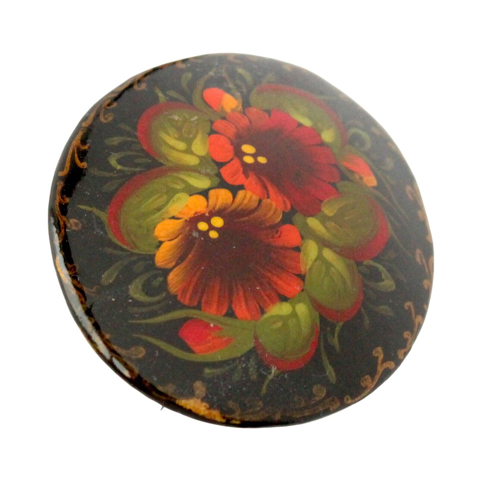 Vintage Russian Flower Brooch Hand Painted Floral… - image 2