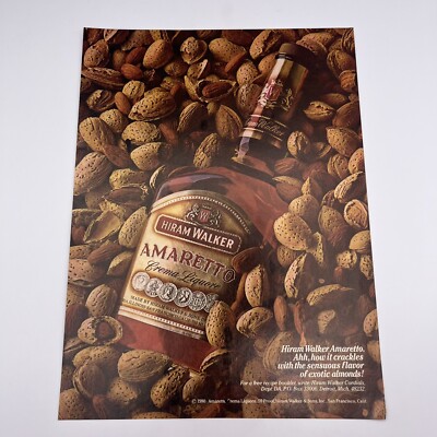 Hiram Walker Amaretto Creme Liquor 1980 Vintage Print Ad exotic almonds