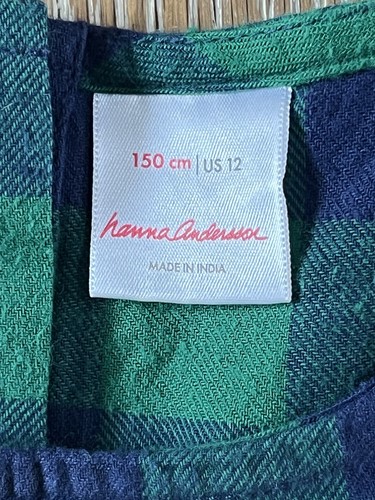 Hanna Andersson Girls Green/Blue 100% Cotton Flannel Dress Sizr 150/US 12 EUC - Picture 2 of 4