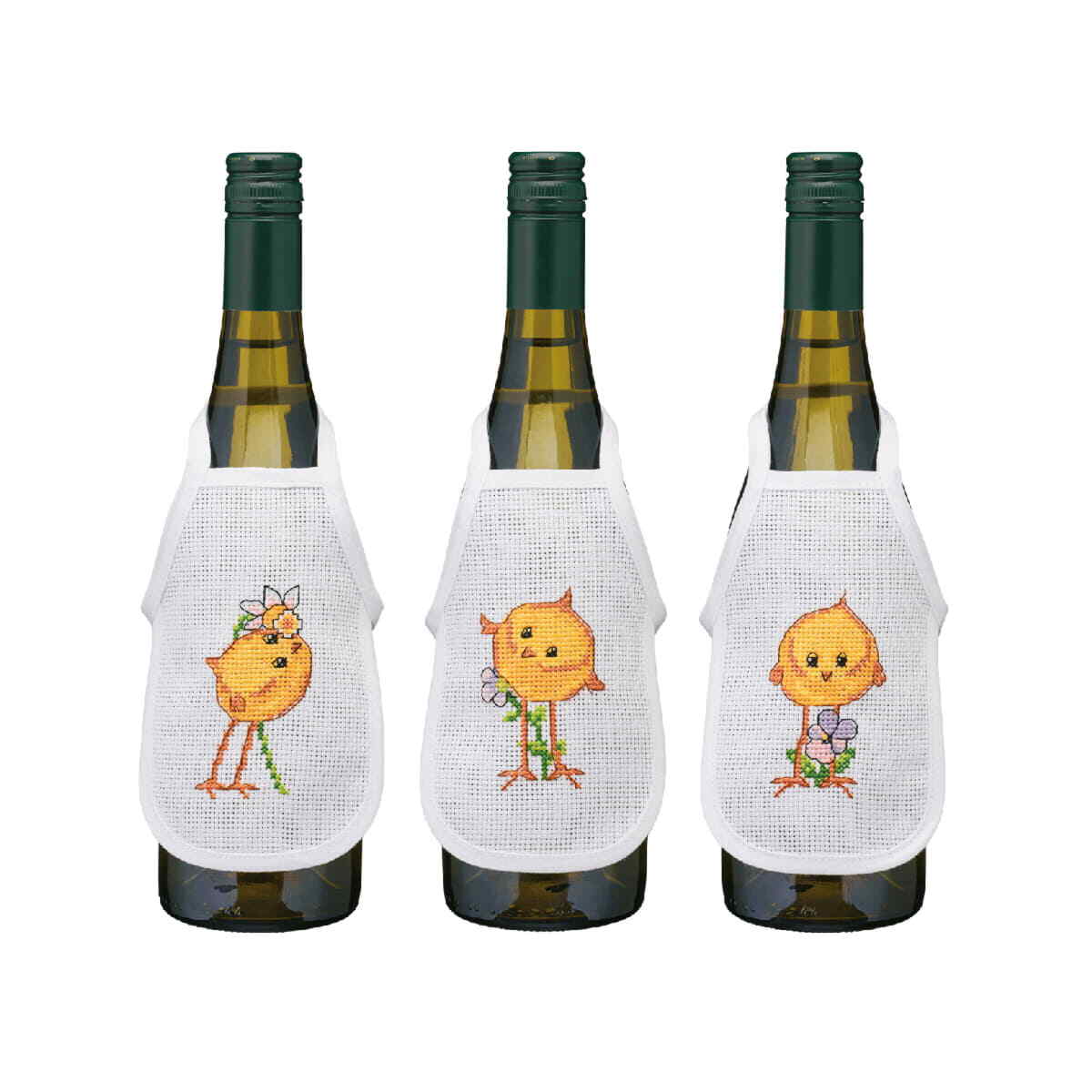 Permin counted cross stitch kit bottle aprons, set of 3 pcs ""Kyllinger"", 10x15cm