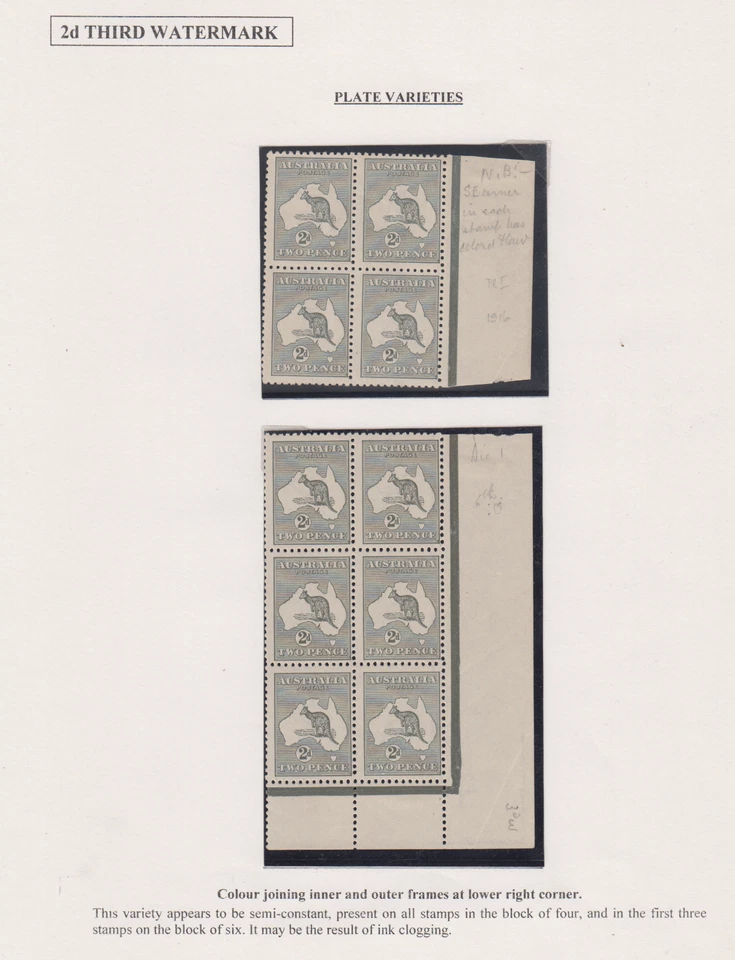 Australia 1917 Tercera marca de agua 2d canguro edición en páginas de exposición Foto 2 de 4