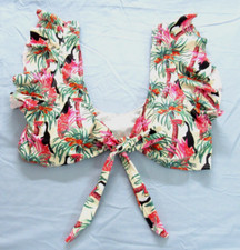SPORLIKE Toucan Palm Trees COLORFUL Ruffled TIE FRONT Scoop SWIM BIKINI TOP XL