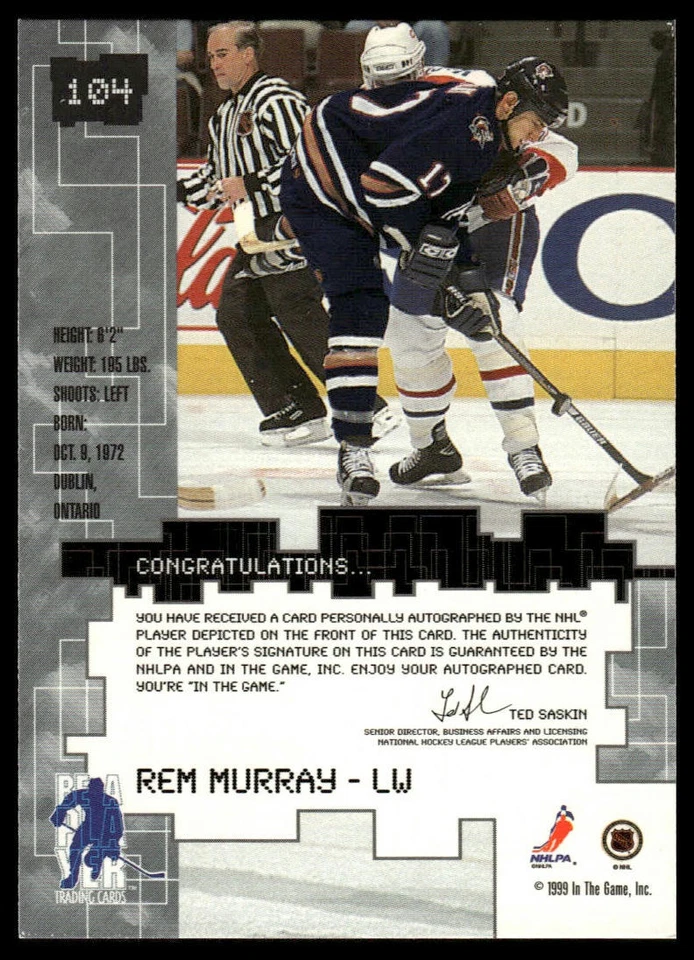 1999-00 Be a Player Millennium Signature Series #104 Rem Murray - Image 2 of 2