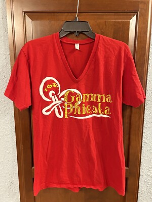 Gamma Phi Beta Phiesta (Fiesta) Red T-shirt Womens Medium V-neck 2-sided US Made