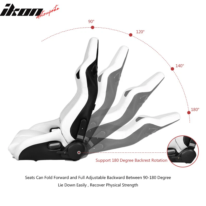 Universal Recline Bucket Racing Seat White PU & Dual Slider Buckle Style Belt x2 — 第 4/4 张图片