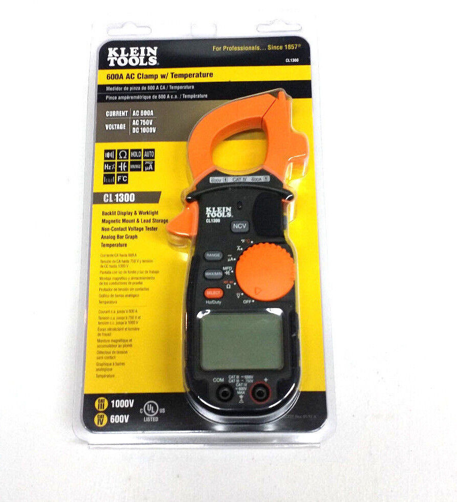 Klein Tools 600a AC Clamp Meter With Temperature Item# 40373 Model# CL1300