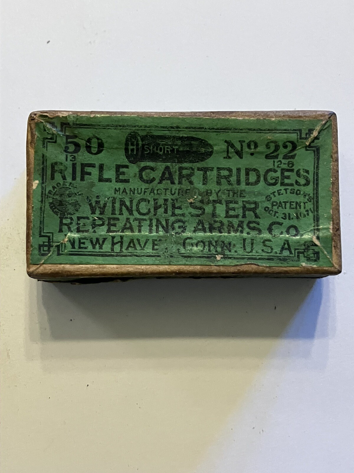 Empty Antique Winchester .22 Short Rifle Ammo Box  Paper hinge!