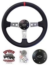 Ididit Flaming River CPP column leather steering wheel BOWTIE 14" TRACK STAR