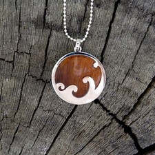 Koa Wood Hawaiian Hawaii Jewelry Silver Rhodium Plated Brass Pendant BRP1162