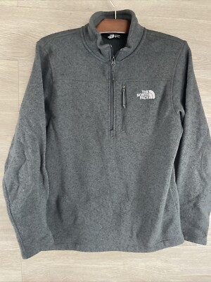The North Face Sweater Men's Medium Gray Fleece Lined 1/4 Zip Outdoor Hiking