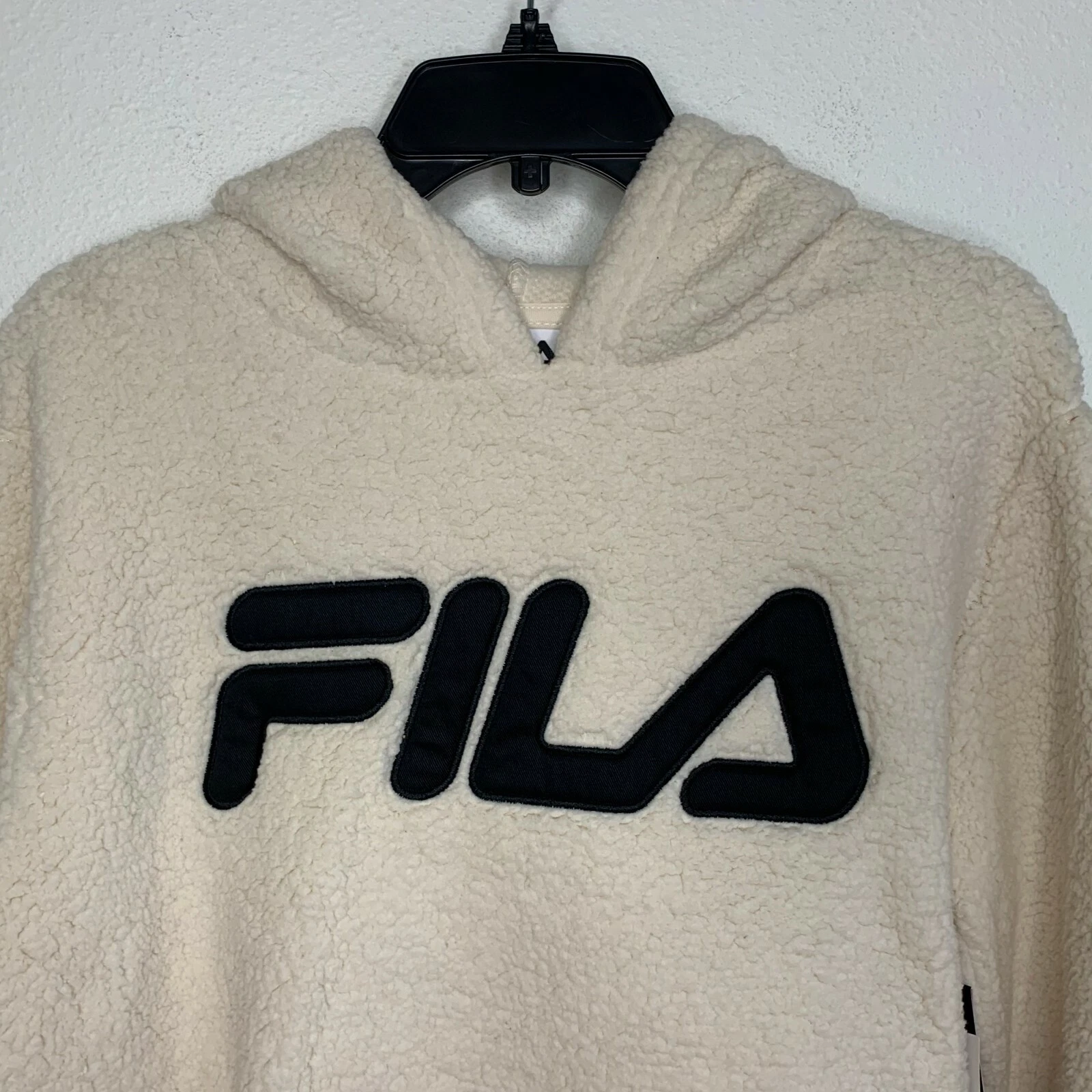 OFF WHITE FILA Felpa donna pile sherpa logo scritto manica lunga maglione panna grande
