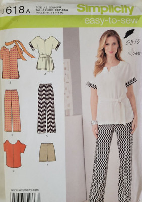 Simplicity 1618 Pattern Womens Top Pants Shorts Size XXS XS S M L XL XXL Uncut