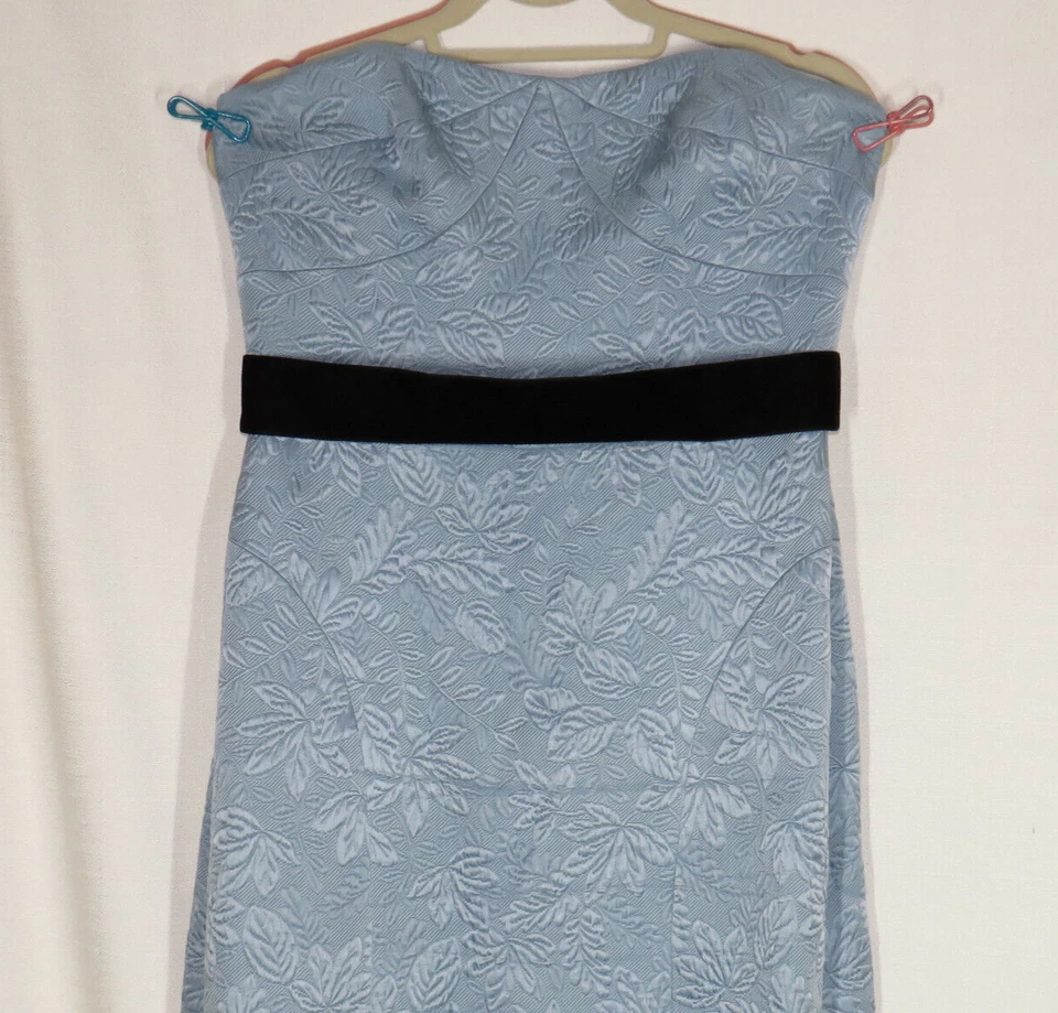 Monique Lhuillier Blue Strapless Textured Wool And Silk Formal Gown Size 12 - Image 3 of 4
