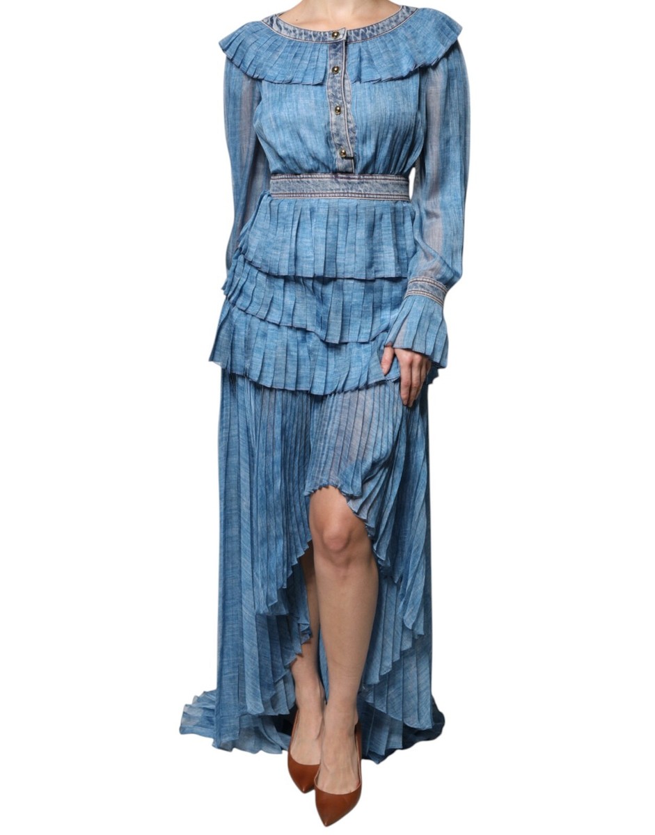 philosophy di lorenzo serafini corset dress PHILOSOPHY DI LORENZO SERAFINI Dress Blue Layered Long Sleeve IT40/US6/S  3320usd