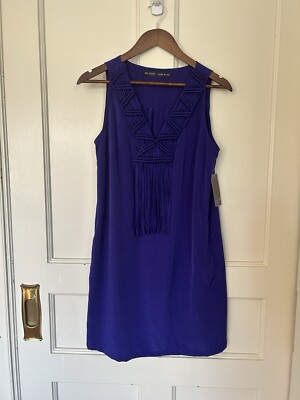 Zara Basic Sleeveless Fringe Shift Dress Womens Size Medium Purple Party NWT