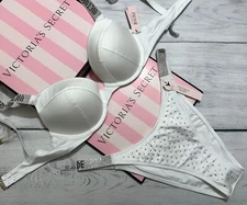 Victoria’s Secret Shine Strap Swim Sexy Tee Push-Up Bikini Brazilian Set White