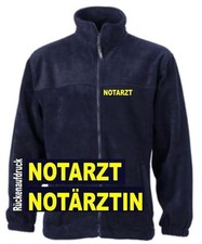 Notarzt Fleece Jacke / navy mit Brust- und Rückenaufdruck in neongelb Neu*
