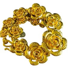 Flower 24K Bracelet Handmade Charm Rose 2 Thai Baht Rare Stunning Jewelry Gift