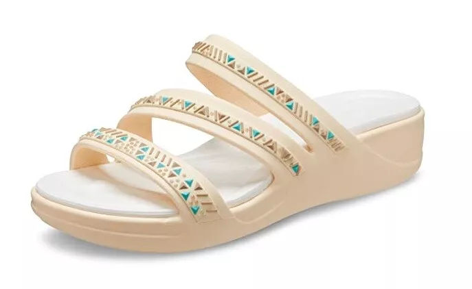 Crocs Women s Boca Strappy Wedges Slip On Sandals Beige eBay