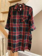 Old Navy NWT Size XS  Black Stewart Tartan Plaid Twill Swing-Style Shirt Dress