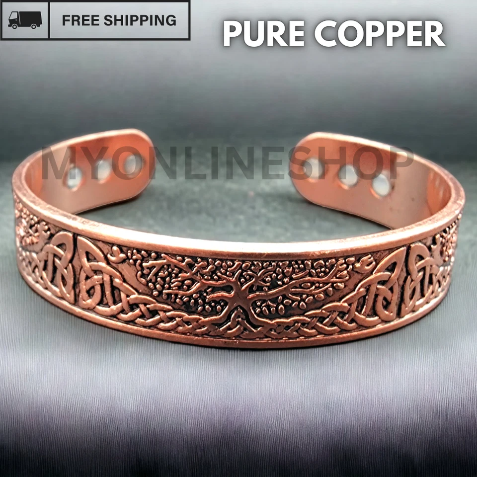 Magnetic Solid Pure Copper Tree Of Life Copper Bracelet Bangle Relief Arthritis