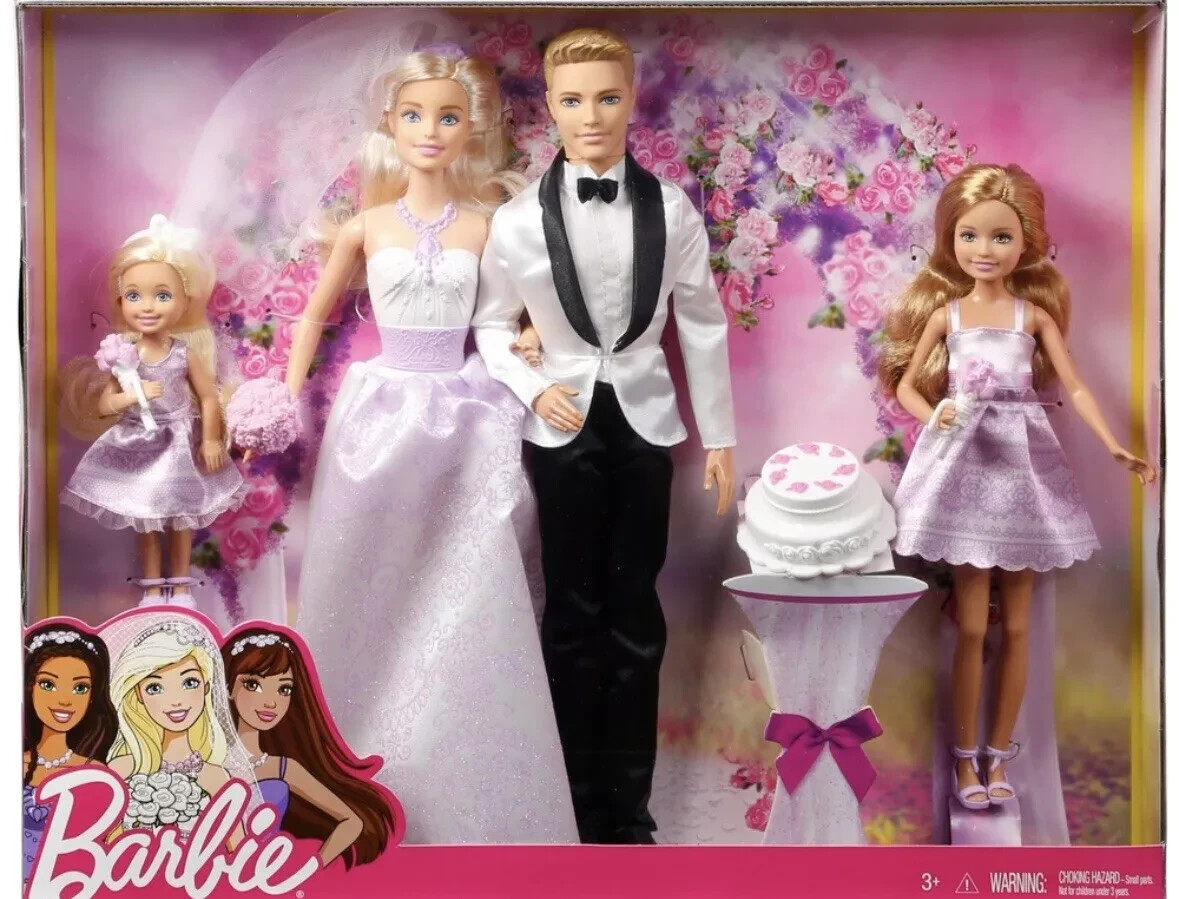 Barbie Dolls Wedding Gift Set 4 Pack Barbie Ken Stacie and Chelsea Doll NEW