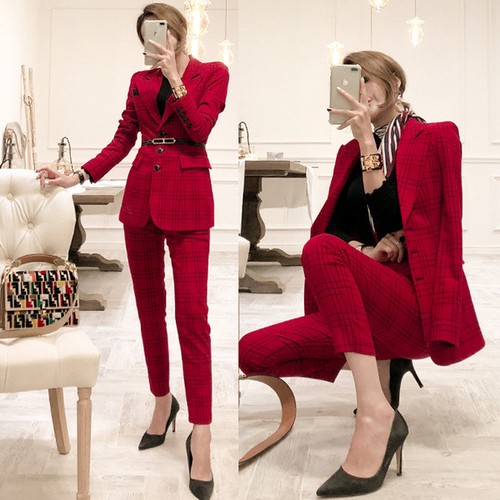Tailleur completo donna rosso giacca a manica lunga e pantalone slim cod  4755 | eBay