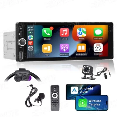 CFRIATO Single 1 Din Car Stere Apple CarPlay 6.9 touchscreen Bluetooth Radio USB MP5 FM