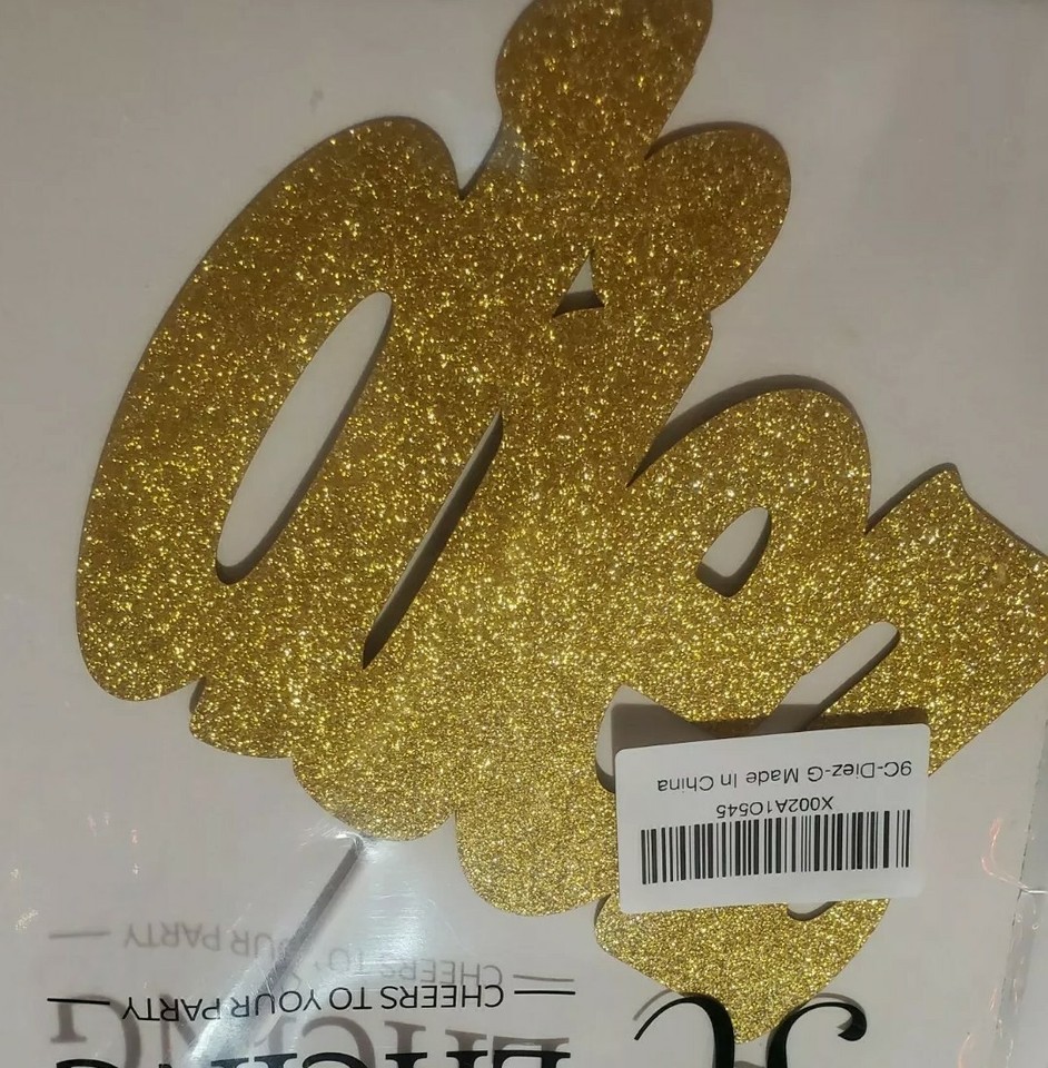 Premium Cake Topper Top Party Glitter Sparkle Diez Gold Spanish 10