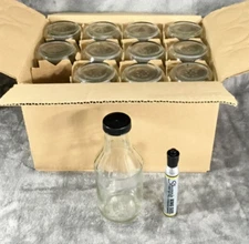 Clear BBQ Sauce / Condiments Bottles - 16 Oz Glass with Black Lids - Case of 12
